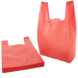Torby foliowe HDPE z uchem 25x45 cm 14µ czerwone - 100 sztuk
