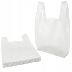 Torby foliowe HDPE jednorazowe z uchem 25×45 cm 14µ białe - 100 szt. 