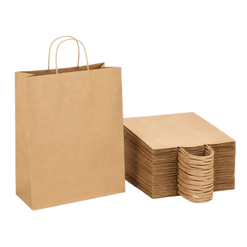 100 sztuk toreb papierowych brązowych z uchem skręcanym o wymiarach 32x16x38 cm.webp