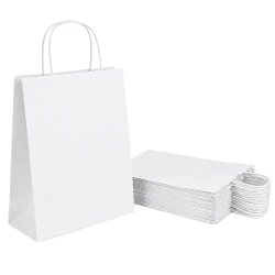 Torby papierowe białe 24×10×32 cm z uchem skręcanym – 50 sztuk