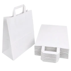 Torby papierowe białe 26×14×32 cm z uchem płaskim – 50 sztuk