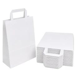 Torby papierowe klockowe białe 18×8,5×23 cm z uchem płaskim – 25 sztuk