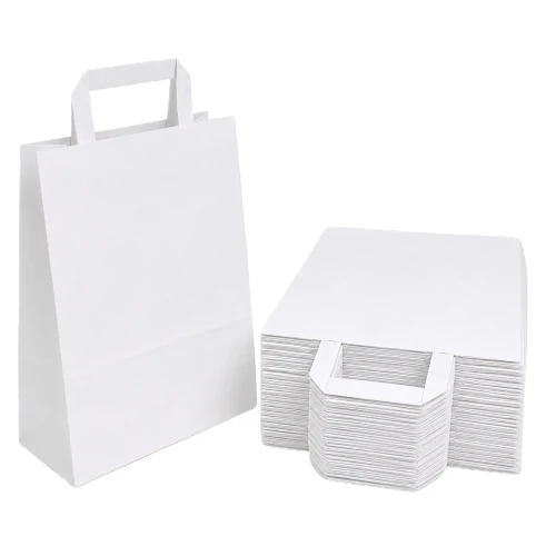 25 sztuk toreb papierowych białych z uchem płaskim o wymiarach 18x8,5x23 cm.webp