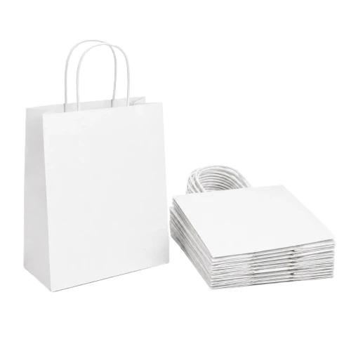 25 sztuk toreb papierowych białych z uchem skręcanym o wymiarach 18x8x21 cm.webp