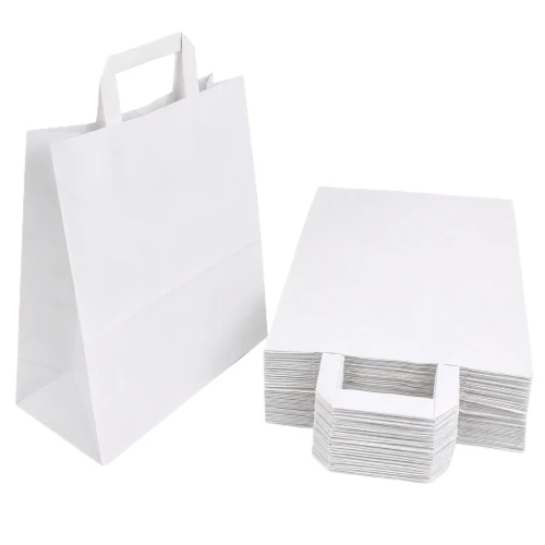 50 sztuk białych toreb papierowych z uchwytem 26x14x32 cm.webp