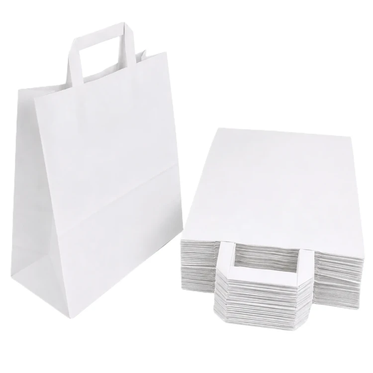 50 sztuk białych toreb papierowych z uchwytem 26x14x32 cm.webp