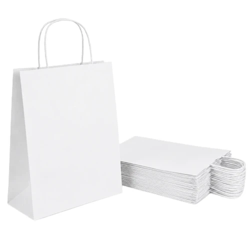 50 sztuk toreb papierowych białych z uchem skręcanym o wymiarach 24x10x32 cm.webp