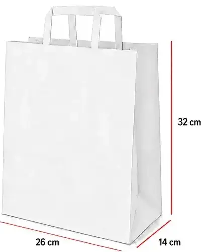 Torba papierowa biała 26×14×32 cm z uchem płaskim